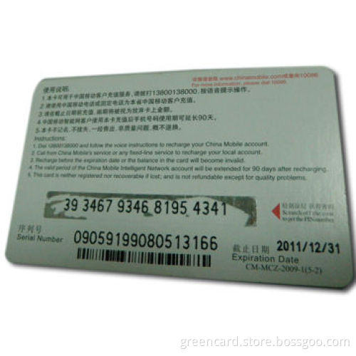 Prepaid Card with Matte or Glass Surface, Made of PVC/Paper